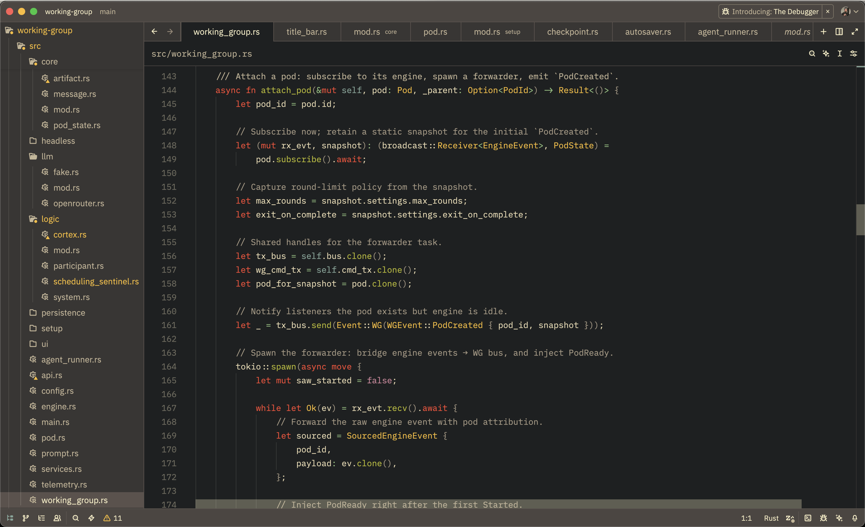 Screenshot/sample of the state of the Working Group codebase